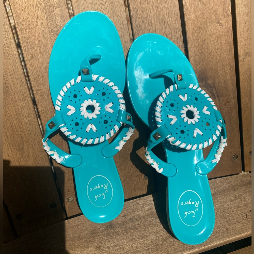 Jack Rogers Aqua Sandals with White Details used/good condition